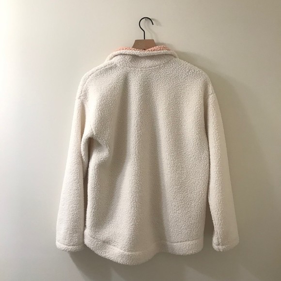 Old Navy White Pink Sherpa Half Zip Pullover Sweater - Medium - Picture 4 of 4